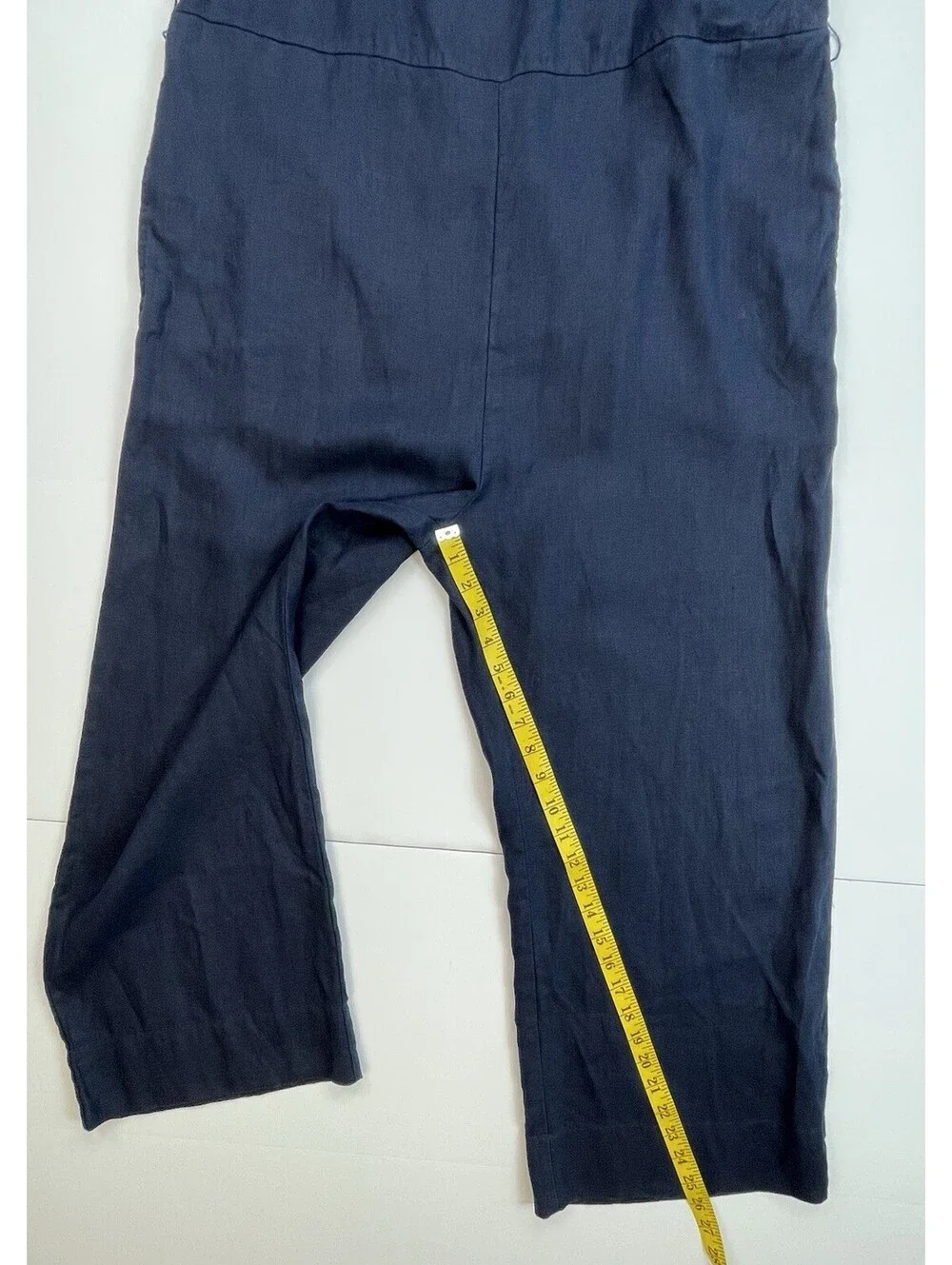 Quince European Linen Square Neck Jumpsuit L Navy Blue Cropped NO BELT